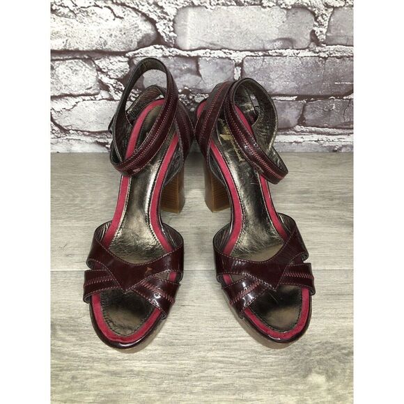 7 Seven For All Mankind Purple Patent Platform Sandals Heels Women Sz 37EU/6.5US - Picture 2 of 16